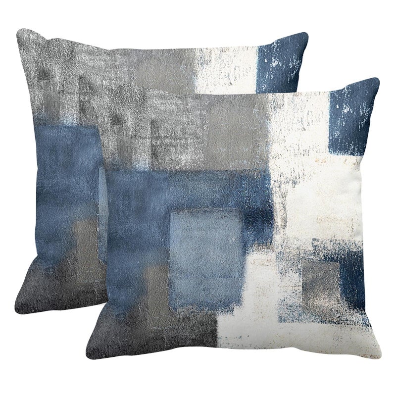 Britimes Throw Pillow Covers Modern Home Art Decor 16 x 16 Inches Set of 2 Pillow Cases Decorative Abstract Oil Painting Pillowcases for Bedroom Living Room Cushion Couch Sofa Blue White - Image 2