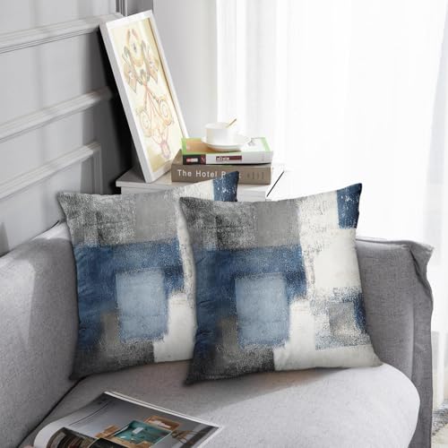 Britimes Throw Pillow Covers Modern Home Art Decor 16 x 16 Inches Set of 2 Pillow Cases Decorative Abstract Oil Painting Pillowcases for Bedroom Living Room Cushion Couch Sofa Blue White - Image 3