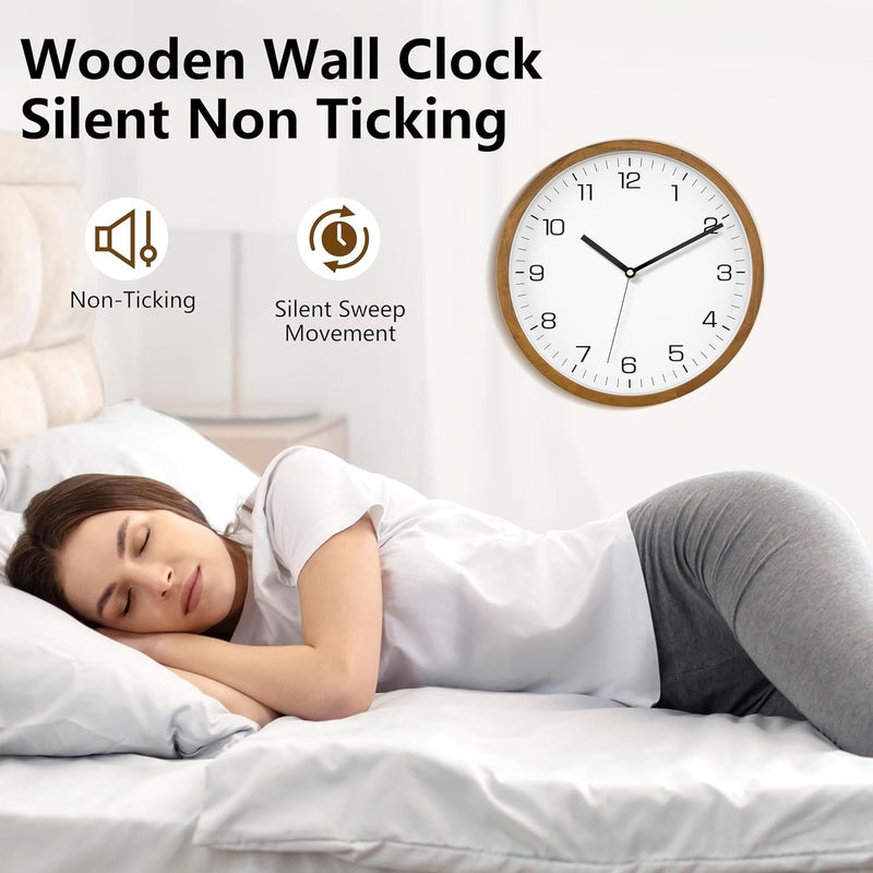 Foxtop Wall Clock Wooden Clock without Tickers Silent 30 cm Quartz Large Wall Clock Easy to Read for Room Home Kitchen Bedroom Office School - Image 4
