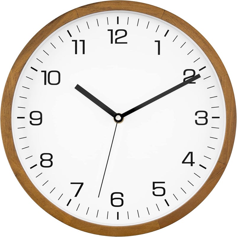 Foxtop Wall Clock Wooden Clock without Tickers Silent 30 cm Quartz Large Wall Clock Easy to Read for Room Home Kitchen Bedroom Office School - Image 1