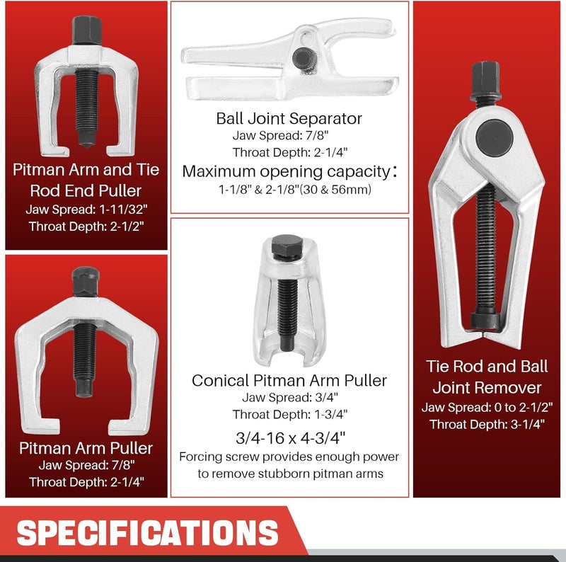DASBET 5pc Front End Service Tool Kit - Ball Joint Separator, Pitman Arm & Tie Rod Puller - Image 3