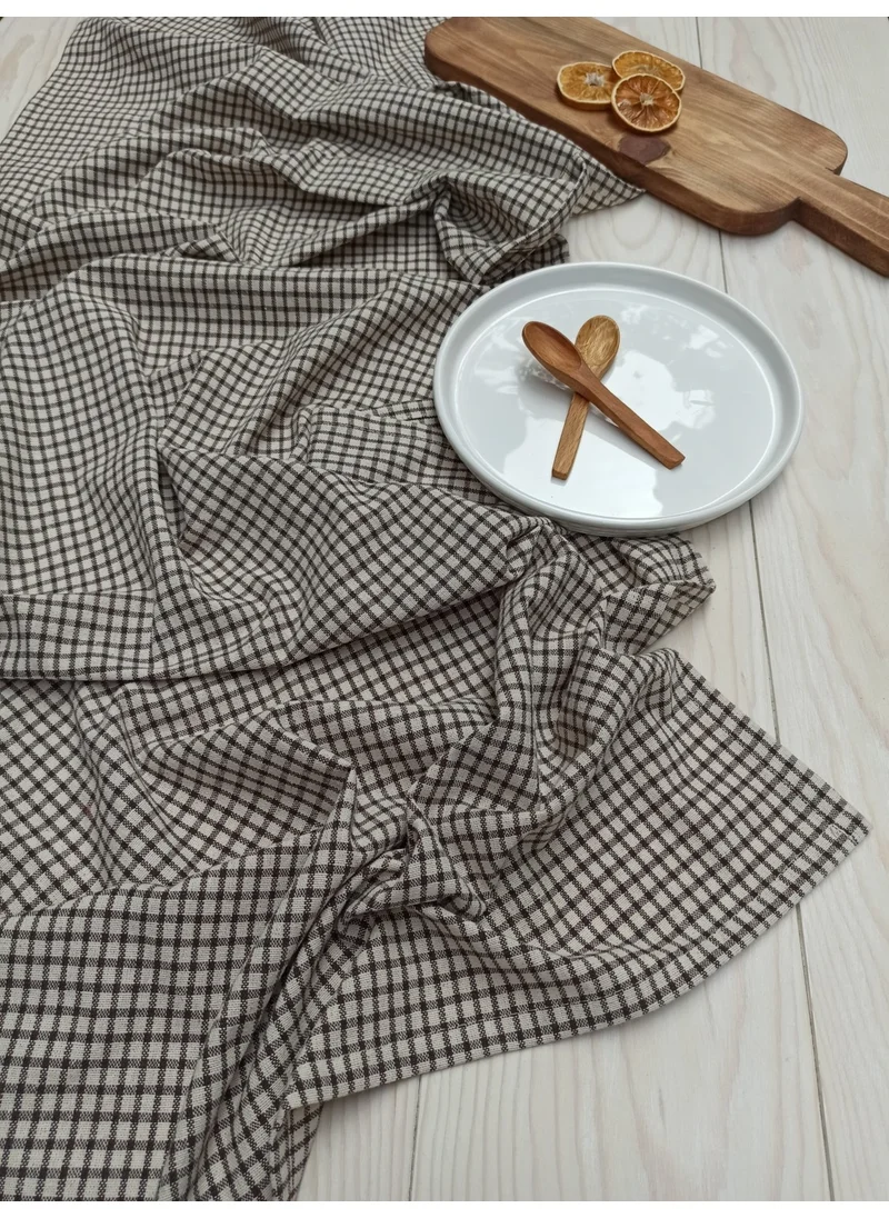 Wellstil Arya | Linen Piti Checkered Brown Runner - Picnic Blanket 40 x 150