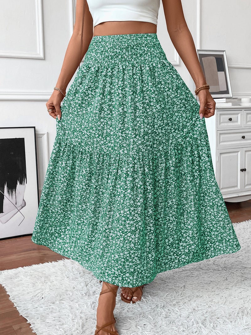 Women's Floral Print High-Waist A-Line Long Skirt