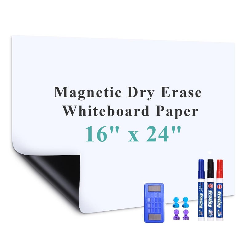 Warasee Magnetic Dry Erase Whiteboard Paper 16 x 24 Self Adhesive Whiteboard for Wall Easy to Write and Clean Dry Erase Board for Kids Office Home with Marker Magnetic Eraser and Magnets