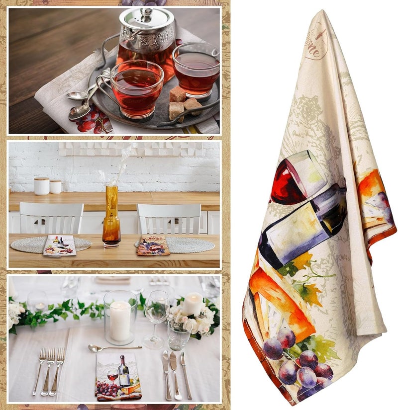 Bencailor 6 Pcs Red Wine Kitchen Towels Sets Decorative Dish Towels Absorbent Fast Drying Hand Cloths Hanging Reusable Cleaning Dishcloths for Cooking Housewarming - Image 2