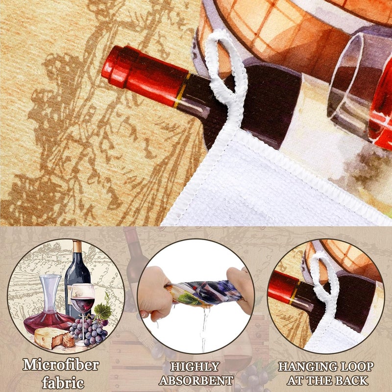 Bencailor 6 Pcs Red Wine Kitchen Towels Sets Decorative Dish Towels Absorbent Fast Drying Hand Cloths Hanging Reusable Cleaning Dishcloths for Cooking Housewarming - Image 5