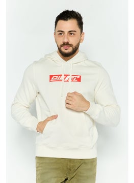 DIESEL Men Hooded Long Sleeve Brand Logo Sweatshirt, Beige  - Image 1