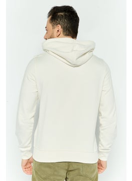 DIESEL Men Hooded Long Sleeve Brand Logo Sweatshirt, Beige  - Image 3