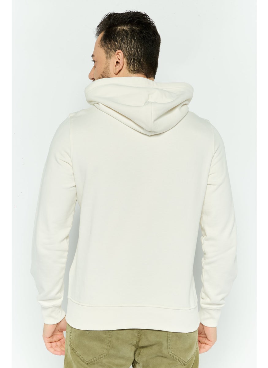 DIESEL Men Hooded Long Sleeve Brand Logo Sweatshirt, Beige  - Image 3