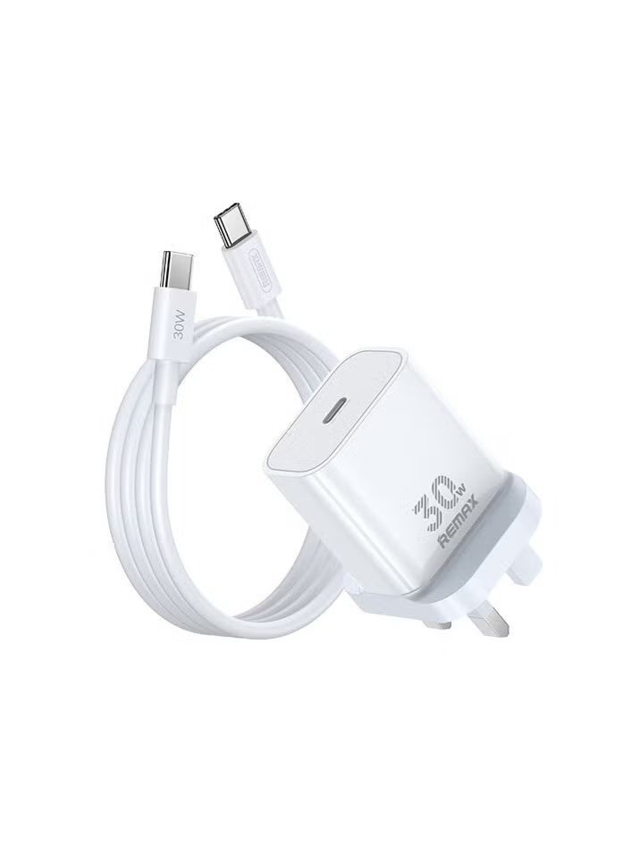ريماكس شاحن iPhone 16/15 Pro Max بمنفذ USB C بقوة 30 وات، يأتي مع كابل شحن سريع iPhone بطول 1 متر من النوع C إلى النوع C، متوافق مع iPhone 16/15 Pro max/15 Pro/15 plus/15، وSamsung S24 وجميع الهواتف/الأجهزة اللوحية التي تحتوي على منفذ USB C - Image 1