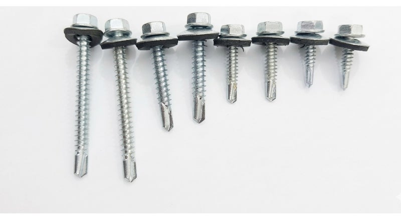 Jupiter SDS Hex Washer Head Stainless Steel Screws (14x4' inch) Bonded EPDM Washer, Slotted Hex Head Box of 145 pieces - Image 1