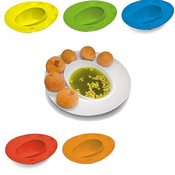 VEDHAK 4 Pcs Pani Puri Plate The Creative India Food-Grade Plastic Plates for Home Office Outdoor Picnic Chat.(Multicolor) - Image 3