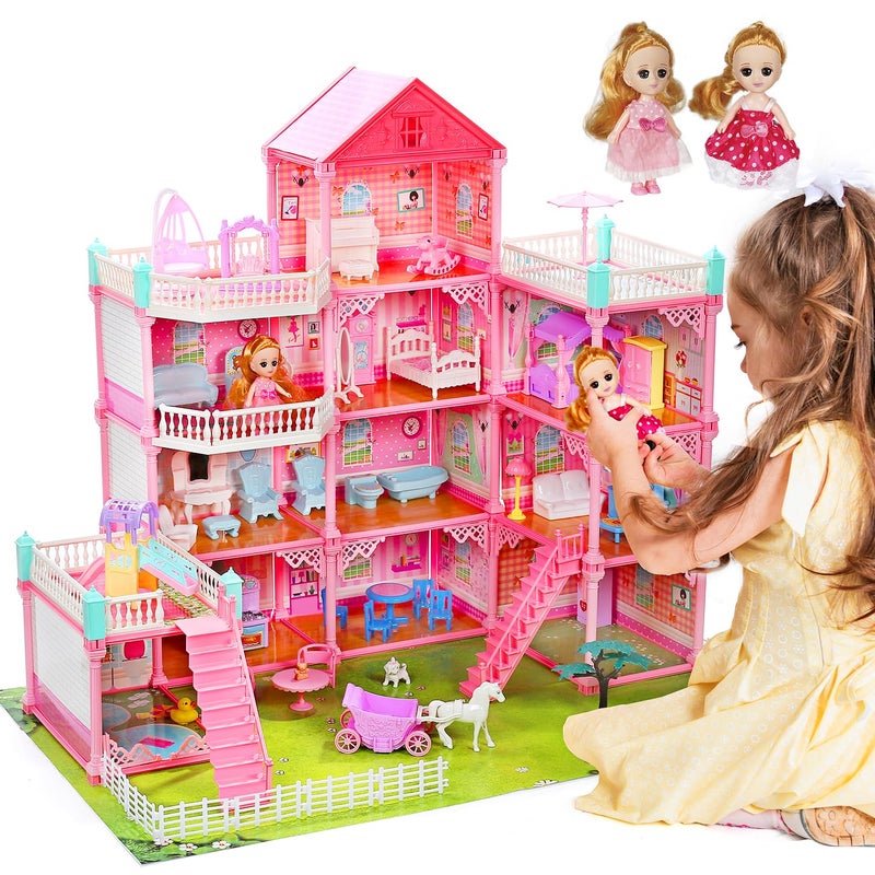 Cute Stone Huge Dollhouse for Girls  Large Pretend Play Doll House for KidsLights not Included - Image 2