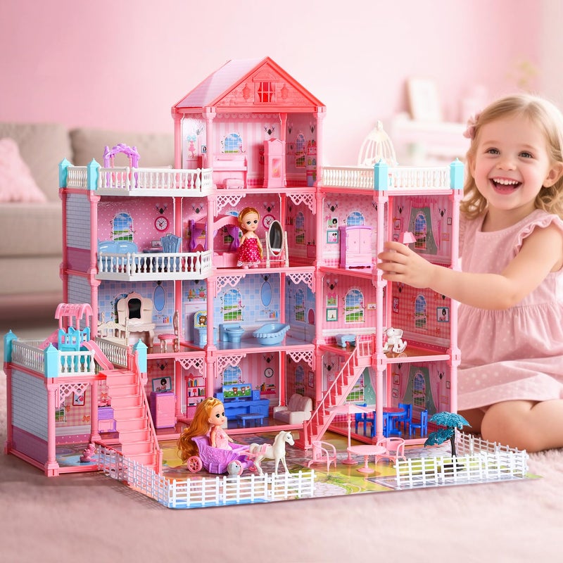 Cute Stone Huge Dollhouse for Girls  Large Pretend Play Doll House for KidsLights not Included - Image 3