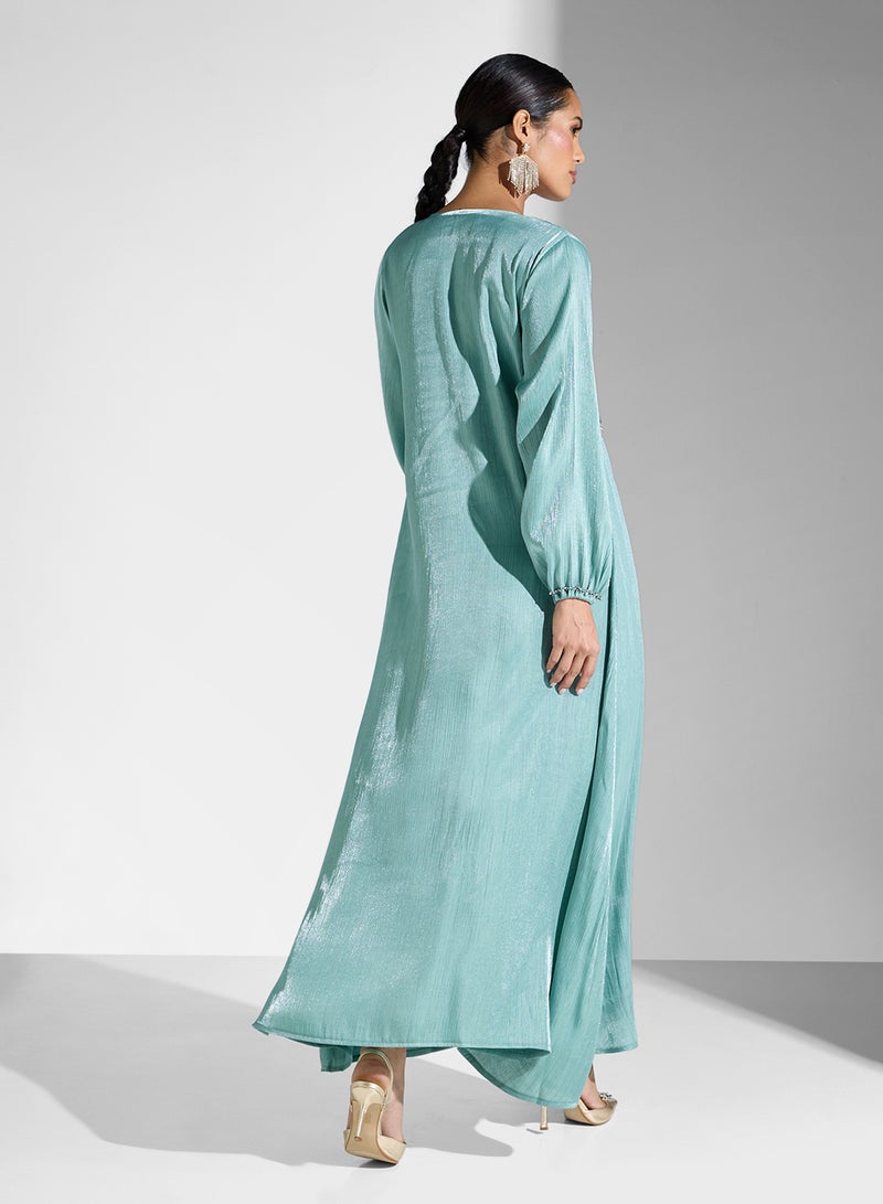 هيا كلوزيت جلابية بياقة على شكل حرف  بحزام مزخرف - Image 2