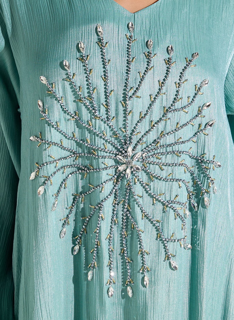 هيا كلوزيت جلابية بياقة على شكل حرف  بحزام مزخرف - Image 4