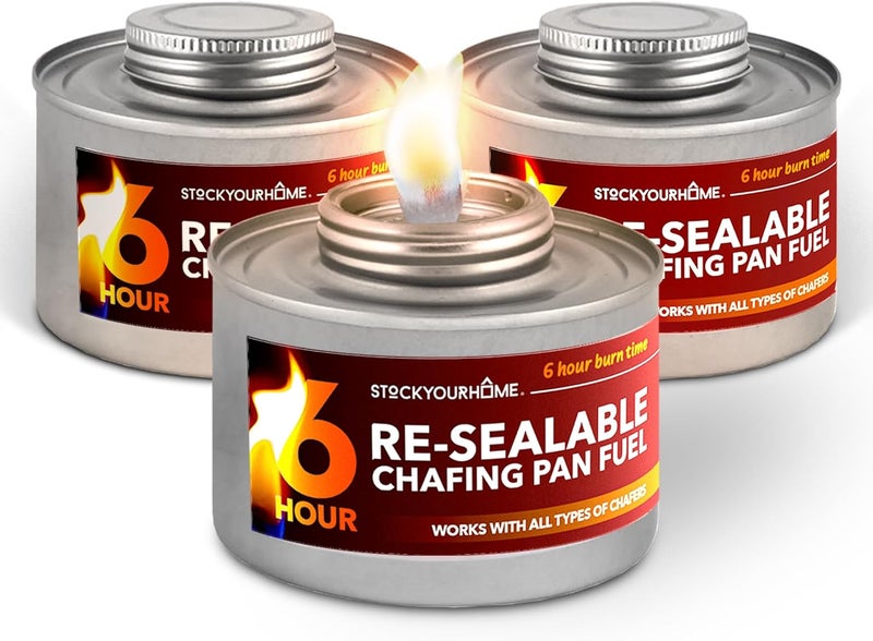 6-Hour Food Warmers for Parties (3 Pack), Chafing Fuel Cans with Wick and Safety Twist Cap, Catering Food Warmers for Buffets, Parties, Weddings, Long Lasting Burners for Food Warmer, Food Heater - Image 1