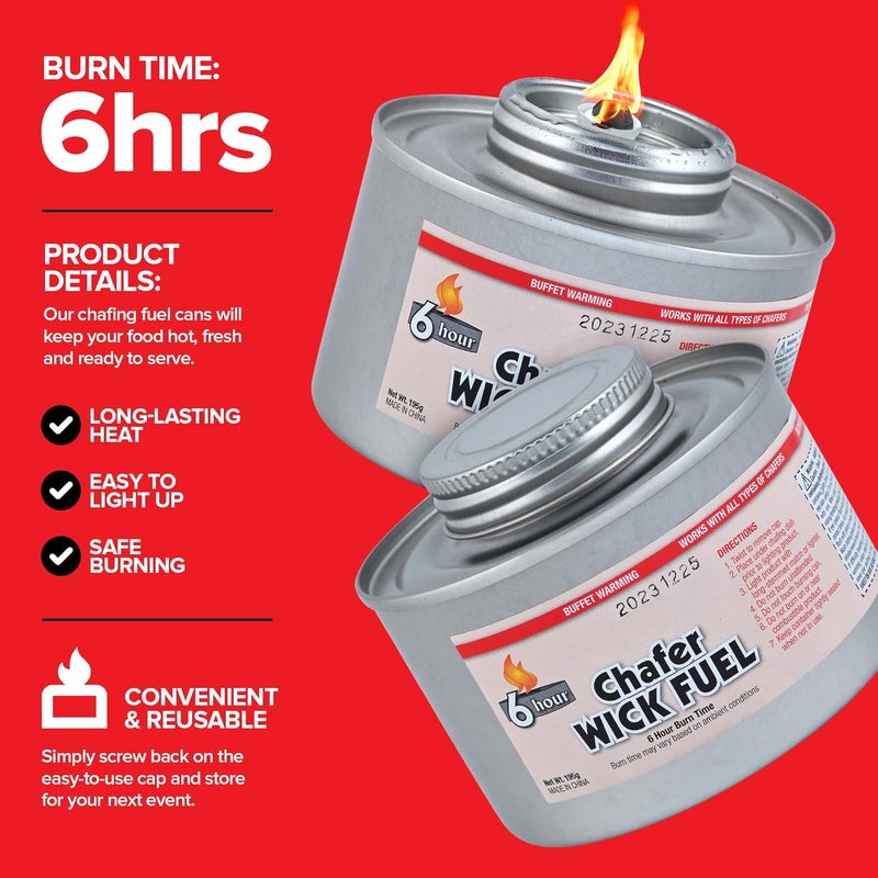 6-Hour Food Warmers for Parties (3 Pack), Chafing Fuel Cans with Wick and Safety Twist Cap, Catering Food Warmers for Buffets, Parties, Weddings, Long Lasting Burners for Food Warmer, Food Heater - Image 3