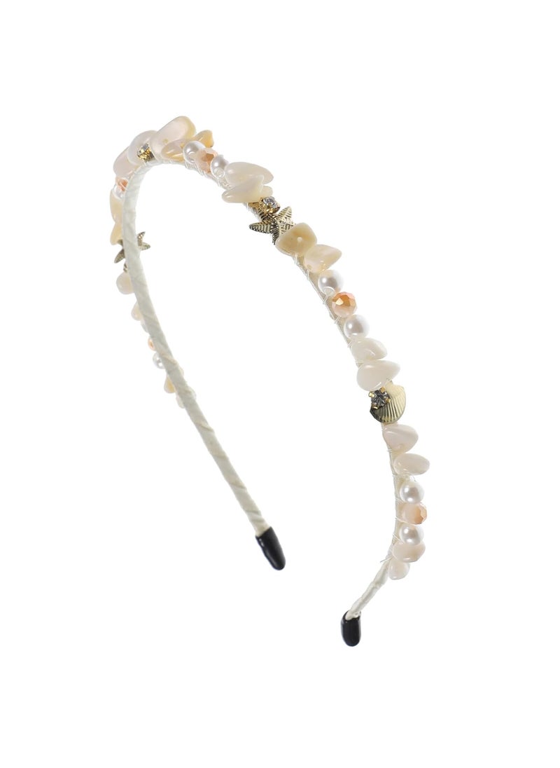 Beaupretty - Beaupretty Shell Headband Wedding Starfish Headpiece Pearl Seashell Mermaid Tiara Sea Star Hair Hoop for Beach Party - Image 1
