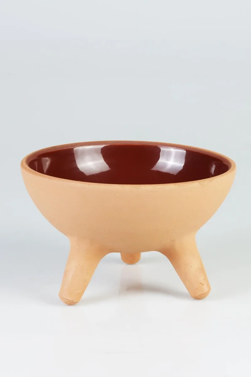 Pikas Pottery Footed Glazed Ceramic Cat Food Bowl Red