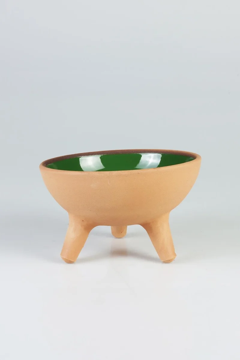 Pikas Pottery Footed Glazed Ceramic Cat Food Bowl Red