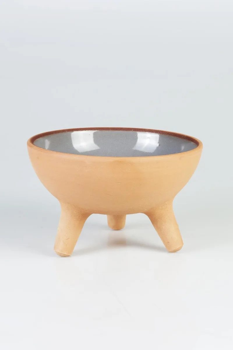 Pikas Pottery Footed Glazed Ceramic Cat Food Bowl Red
