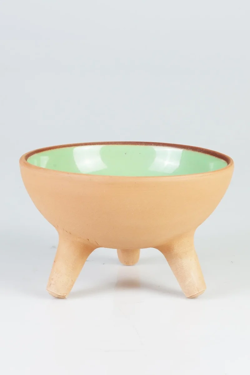 Pikas Pottery Footed Glazed Ceramic Cat Food Bowl Red