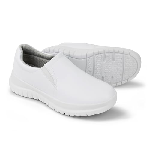 Hawkwell Womens Slip On Lightweight Water Resistant Nurse Shoes Slip Resistant Healthcare Work ShoesWhite Synthetic8 M US - Image 1