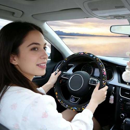Pcnjozx Car Steering Wheel Cover for Women Men NonSlip Breathable Steering Wheel Wildflower Steering Wheel Protector Car Accessories Universal 14 02215 Fit Auto Suvs - Image 3