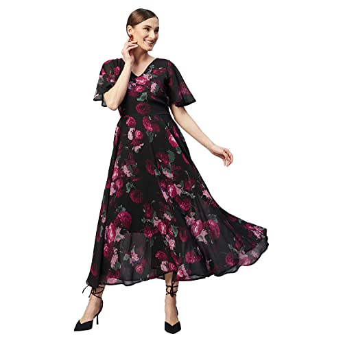 rare Women's Georgette Fit and Flare Maxi Dress (EP6006_Black_S) - Image 1