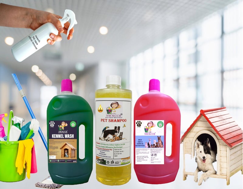 swacch Kennel Wash (Jasmine) + Pet Shampoo (Lemon) I Pet Aqua Odour Remover (Rose) 1 Litre Combo Pack of 3 Economical Pack I Dog and Cat Friendly - Image 2