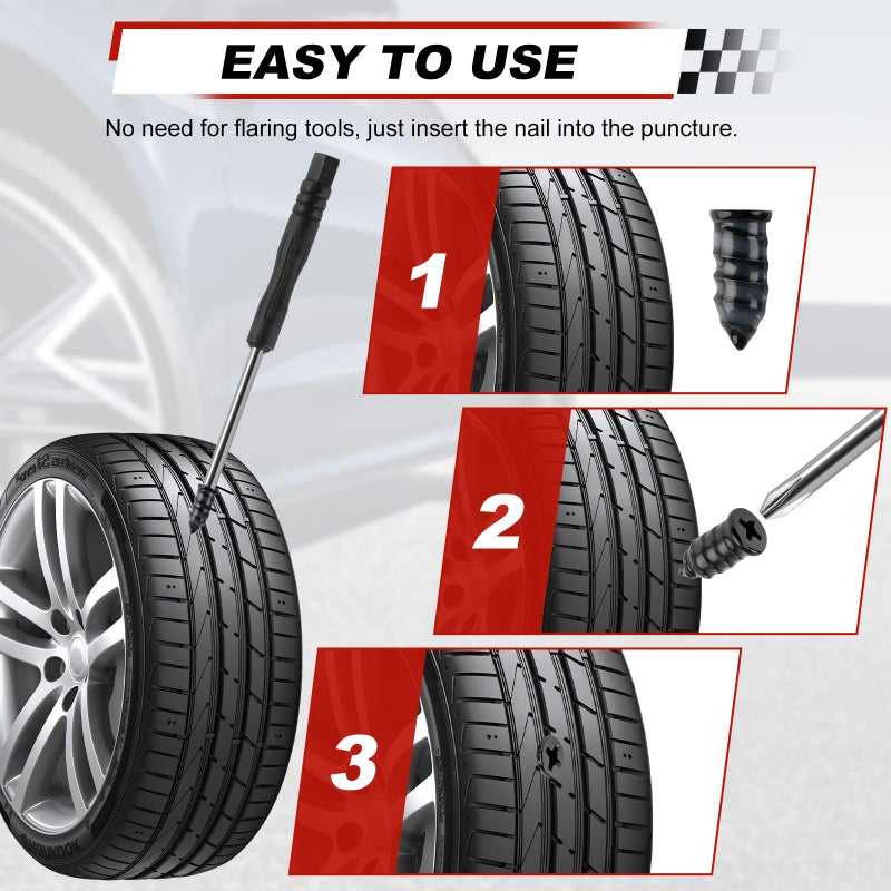 Rindion 30PCS Tire Repair Rubber Nail Kit, Self-Service Tire Repair Screws with 2 Sizes, Screw in Tire Plugs with Screwdriver, Tire Plugs Screw Type for Car, Truck, Motorcycle, Tractor - Image 4