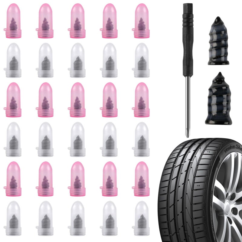 Rindion 30PCS Tire Repair Rubber Nail Kit, Self-Service Tire Repair Screws with 2 Sizes, Screw in Tire Plugs with Screwdriver, Tire Plugs Screw Type for Car, Truck, Motorcycle, Tractor - Image 1