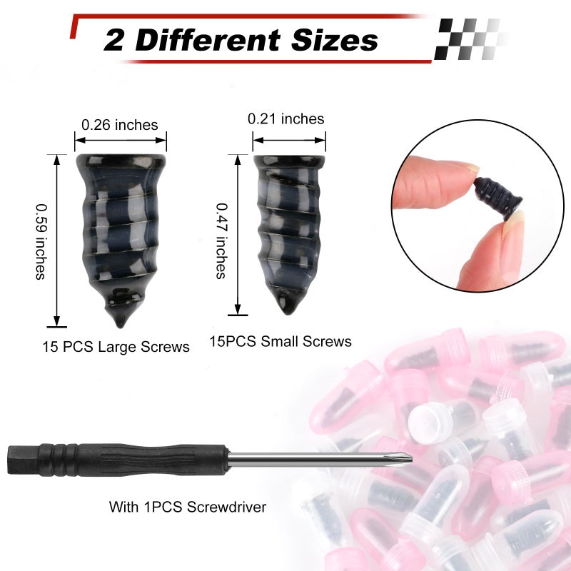Rindion 30PCS Tire Repair Rubber Nail Kit, Self-Service Tire Repair Screws with 2 Sizes, Screw in Tire Plugs with Screwdriver, Tire Plugs Screw Type for Car, Truck, Motorcycle, Tractor - Image 2