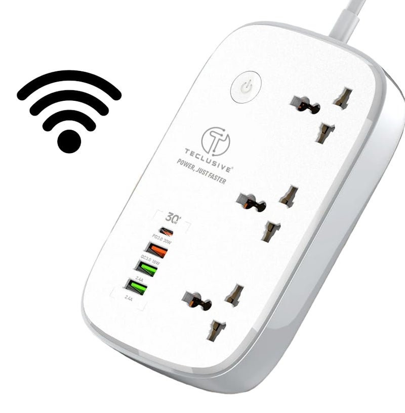 T TECLUSIVE 10A Smart Wifi Extension Power Strip With Type C Usb Ports2500W 3 Power Sockets With 30W Type C Pd Qc 30 Fast Usb PortMulti Port Extension With UsbApp Control5Volts - Image 1