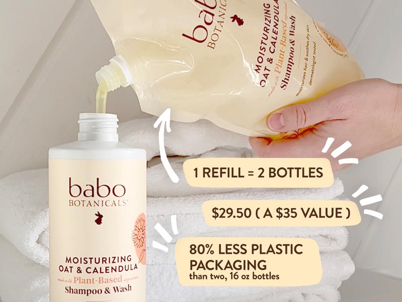 BABO Botanicals Moisturizing Oat & Calendula 2-in-1 Shampoo & Wash - for Dry or Sensitive Skin - for All Ages - Lightly Scented - Vegan - Refill pouch 32 fl.oz. - Image 3