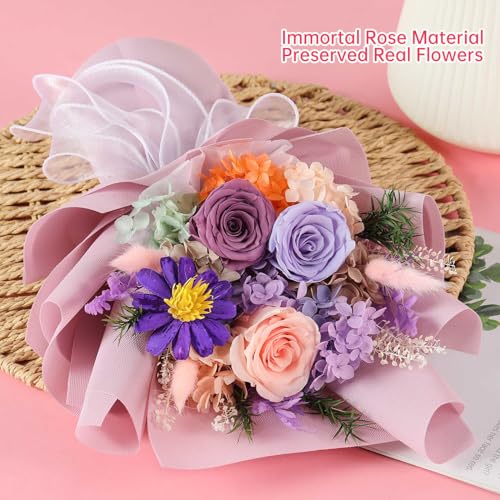 Jtoder Forever Flowers for Delivery, Preserved Flower Bouquets, Long Lasting Purple Roses, Gifts Bouquet for Mother Wife Girlfriend on Festivals Birthday Anniversary - Image 2