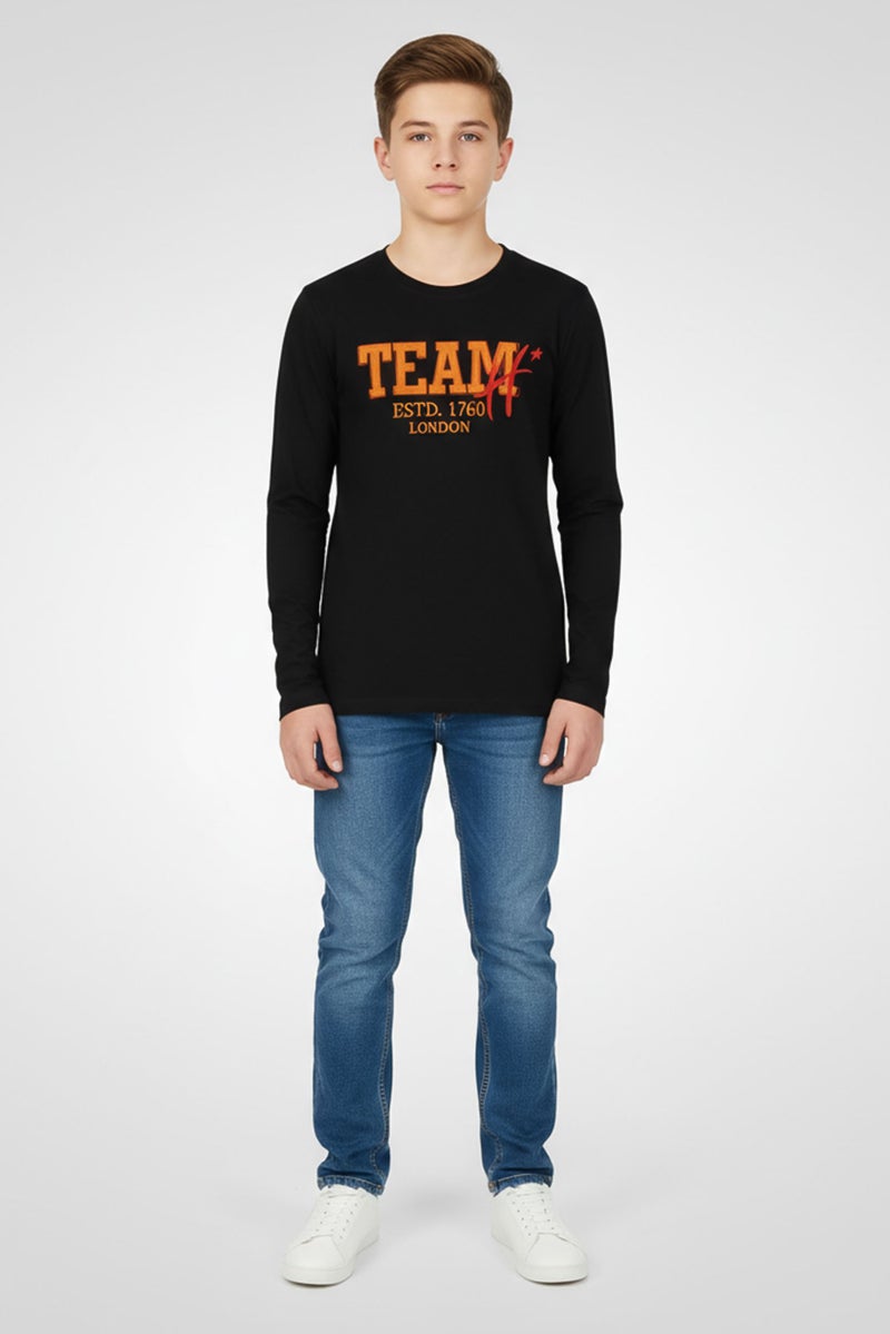 Hamleys Kids Boy Crew Neck Long Sleeve Graphic Print T-Shirt, Black - Image 1