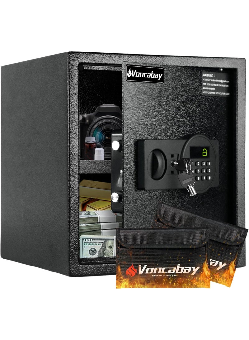 Voncabay Money Safe Box for Home with Sensor Light & Fireproof Money Bag - 1.5 Cubic Feet Security Safe Box with Digital Keypad, Keys & Pass Code Lock Black - Image 1