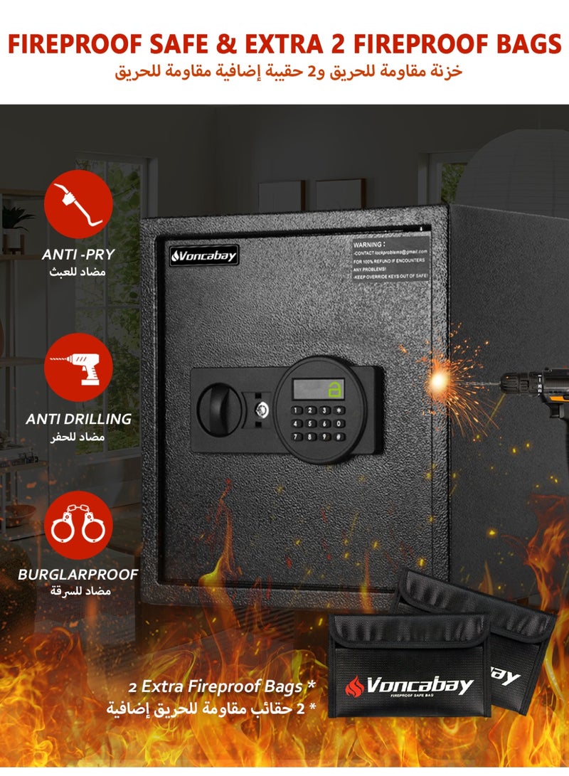 Voncabay Money Safe Box for Home with Sensor Light & Fireproof Money Bag - 1.5 Cubic Feet Security Safe Box with Digital Keypad, Keys & Pass Code Lock Black - Image 5