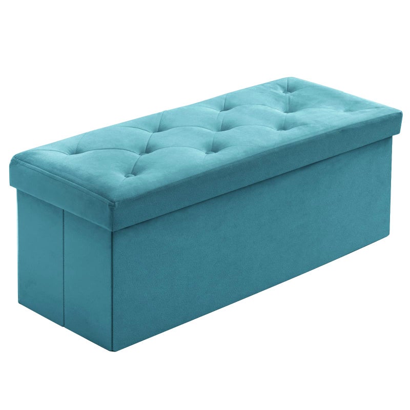 BRIAN  DANY Folding Storage Ottoman Bench Velvet Large Ottoman Storage Box for Living Room and Bedroom 110 x 40 x 40 cm  Teal