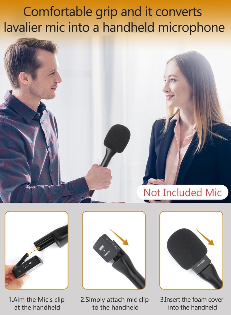 ELTRAZONE Universal Interview GO Handheld Adapter for Rode Wireless GO I/II, Rode Wireless Me/Pro, DJI Mic 1/2 | Hand Adapter Mic Clip with Foam Pop Protection | Compatible with Most Lavalier Microphones | Portable & Durable  - Image 2
