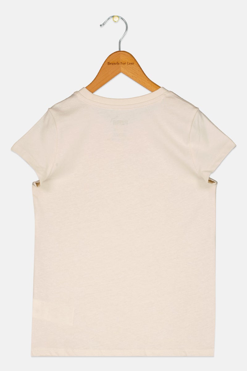 PUMA Kids Girl Sportswear Fit Short Sleeve Outdoor T-Shirt, Beige - Image 3