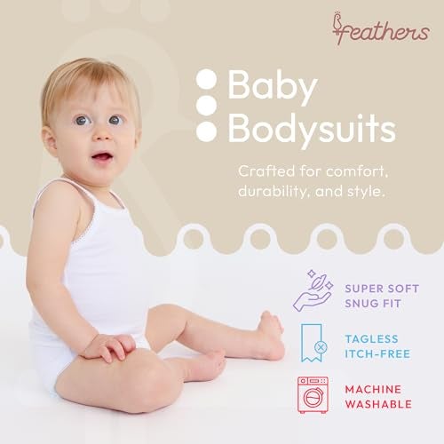 Feathers Tank Top Baby Girl Undershirts Super Soft OnePiece Toddler Bodysuit 4 Pack White White 3M - Image 3