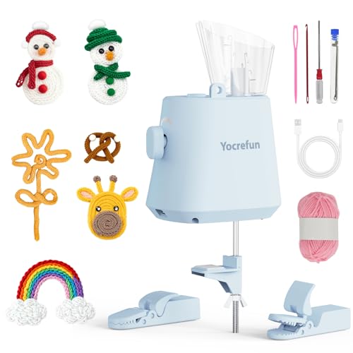 Yocrefun Automatic ICord Knitting Machine Electric iCord Maker Tool iCord Knitter Crochet Machine HandsFree Yarn Knitter for Fast DIY Crochet Knitting Projects Blue - Image 1