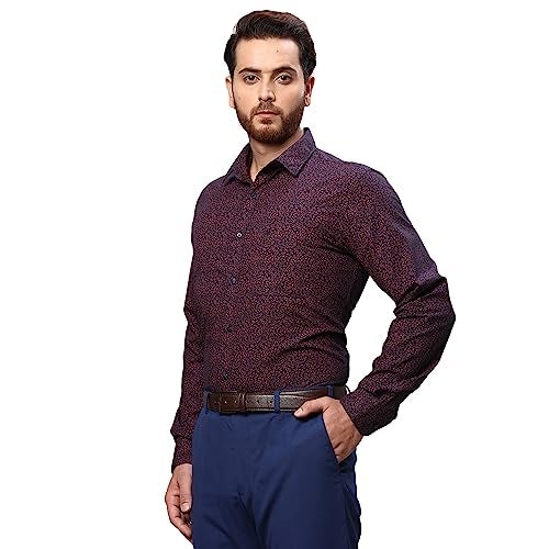 Raymond Men's Slim Fit Cotton Regular Collar Print Pattern Button Closure Full Sleeve Dark Blue Casual Shirt - Image 3