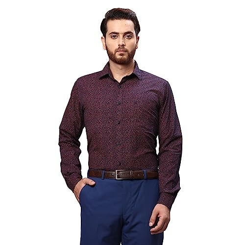 Raymond Men's Slim Fit Cotton Regular Collar Print Pattern Button Closure Full Sleeve Dark Blue Casual Shirt - Image 1