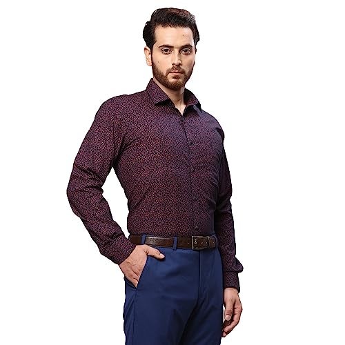 Raymond Men's Slim Fit Cotton Regular Collar Print Pattern Button Closure Full Sleeve Dark Blue Casual Shirt - Image 2