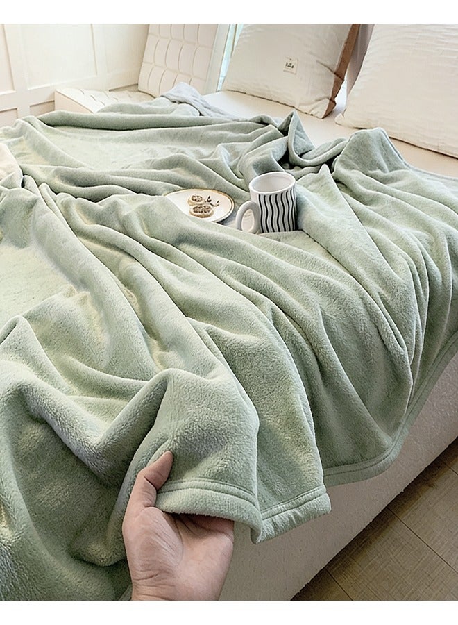 بطانية بوليستر صوفية 200×150 سم 1000 جم - ناعمة وقابلة للتنفس ومقاومة للكهرباء الساكنة والتلاشي - للاستخدام في الطائرة/المكتب/السيارة/الأريكة - خضراء - Image 1