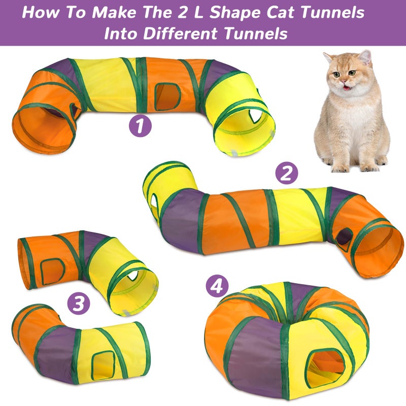 Retro Shaw 33Pcs Cat Toys, Large Cat Tunnels with Toys, Interactive Kitten Toys for Indoor Cats Kitty, Collapsible Cat Tube Tent Feather Wand Teaser Bell Fuzzy Ball Crinkly Springs Mouse - Image 5